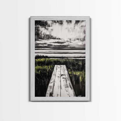 Pathway Beach Scene, Serene Coastal Art, Black and White Landscape, Modern Wall Decor, Relaxing Nature Framed Canvas Print, Office Art