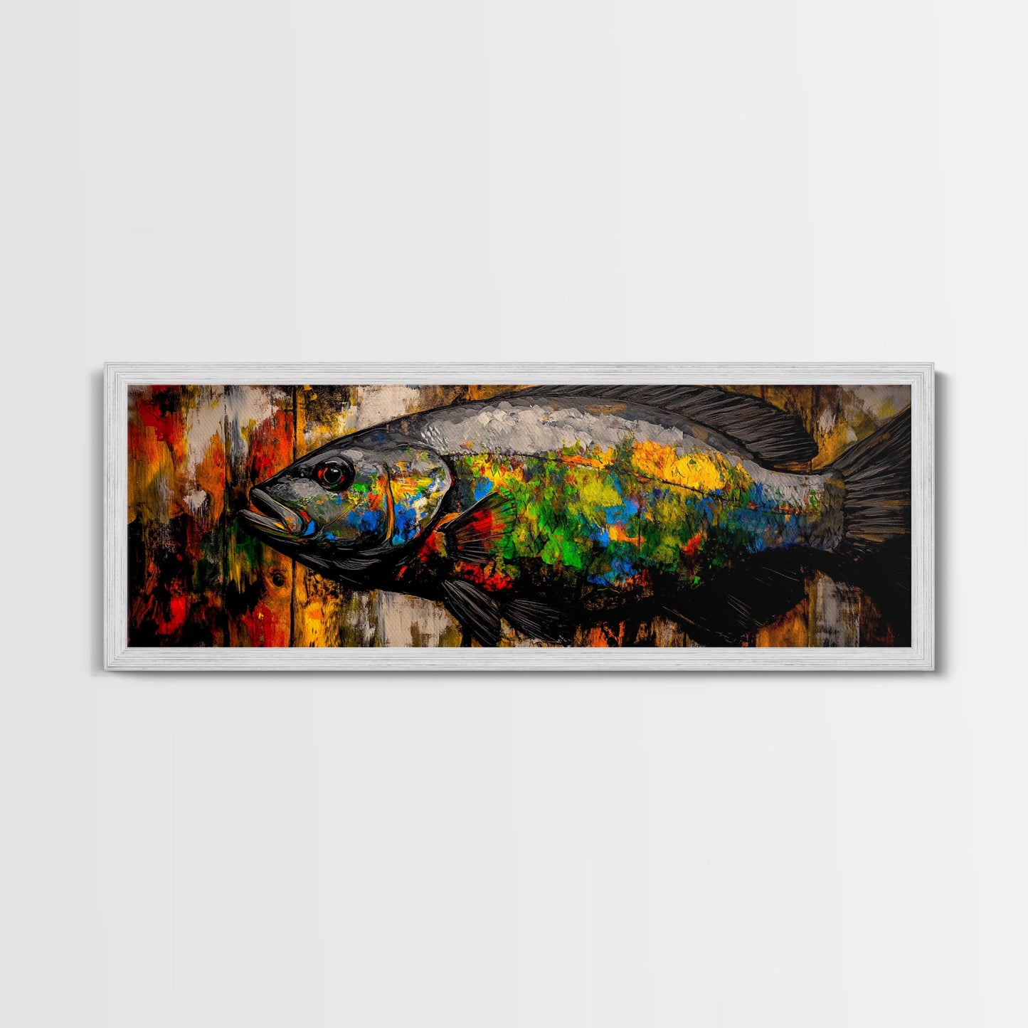 Colorful Fish, Rustic Wood, Vibrant Art, Wildlife Painting, Framed Canvas Print, Nature Wall Art, Fishing Cabin Decor, Unique Gift Idea
