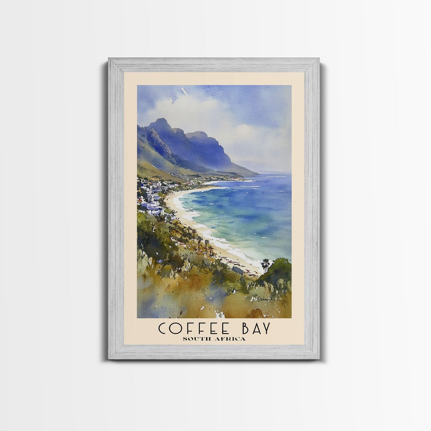 Coffee Bay, South Africa Watercolor Print, Vacation Gift, South Africa Wall Art, Beach Painting, Beach Decor, Large Wall Art, Wood Frame Art