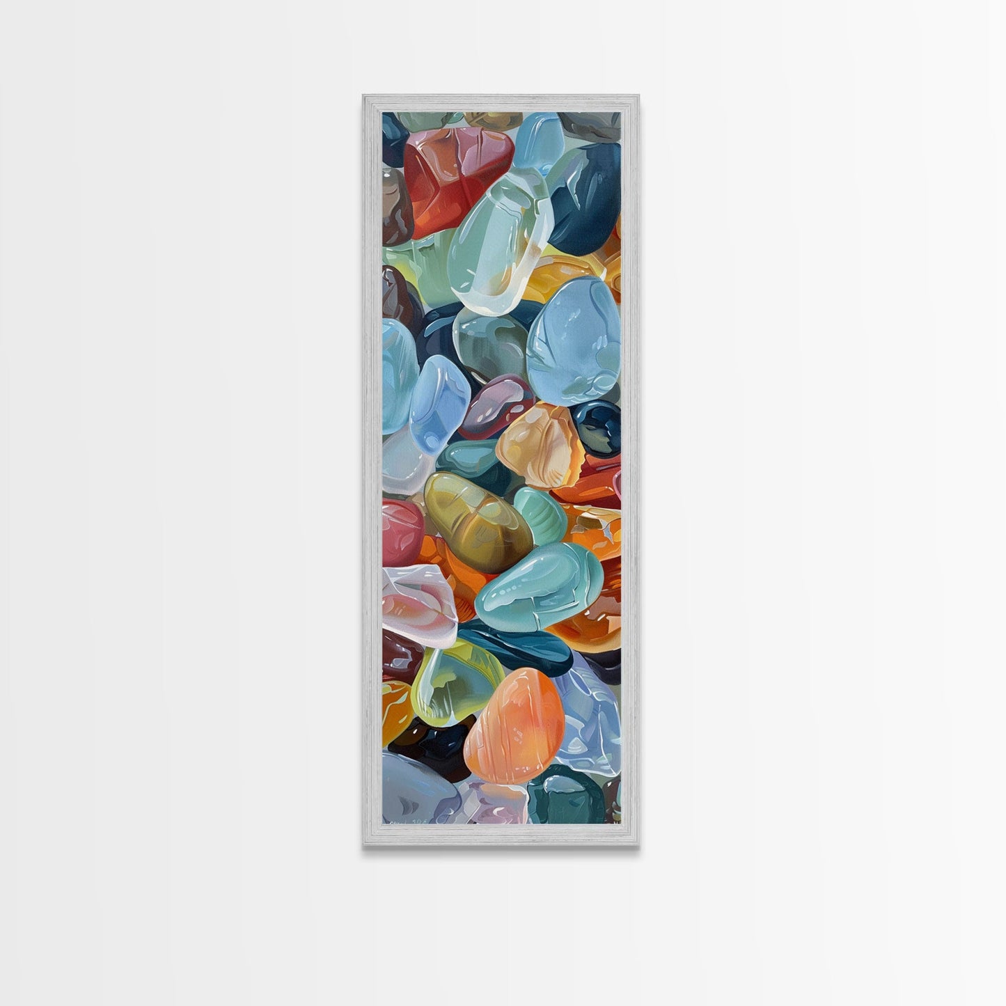 Colorful Textured Canvas Painting of Glass Rocks, Nature Art Print for Living Room, Oversized Canvas Art, Narrow Wall Art Print, Modern Art