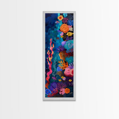 Colorful Underwater Art Print, Vibrant Wall Art Framed on Canvas, Black Light Poster, Fish Poster Art, Vertical Canvas Art, Living Room Art