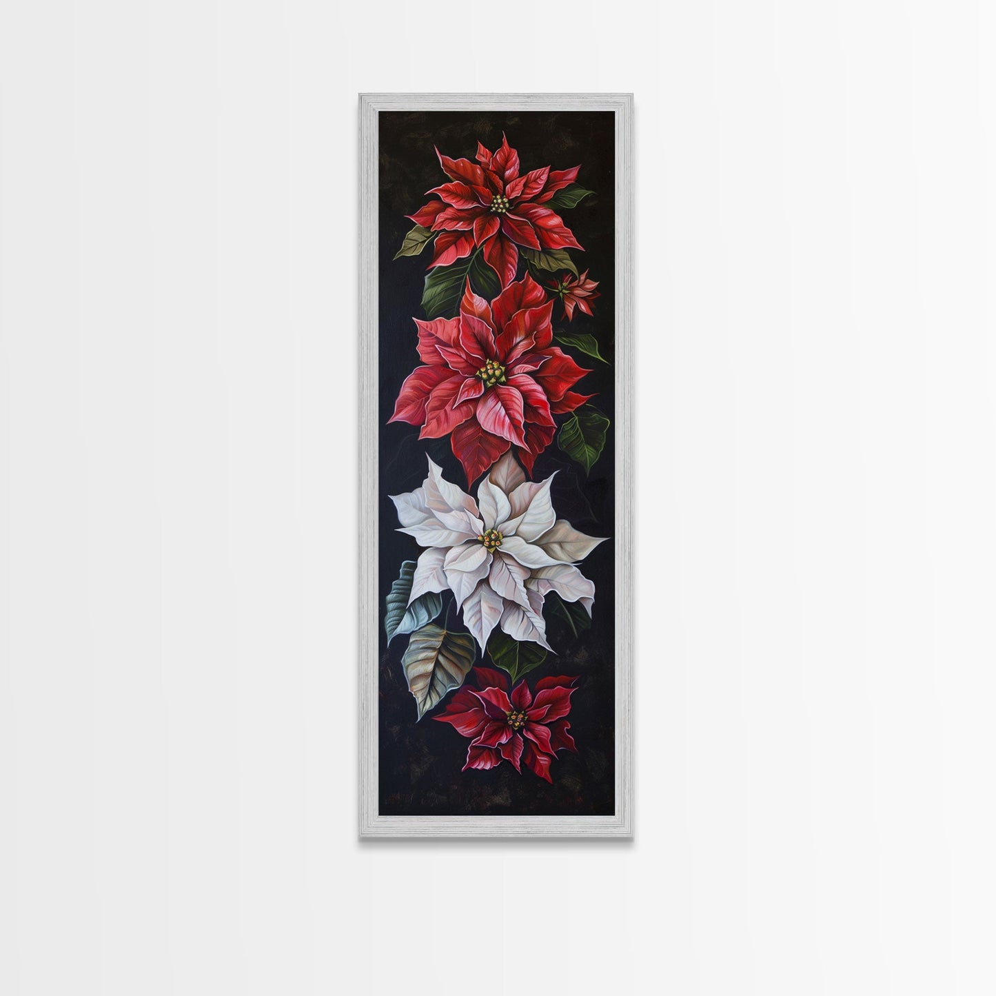 Colorful Botanical Poinsettia Canvas Art Printed and Framed, Vertical Tall and Narrow Floral Art Print, Modern Wall Art, Housewarming Gift
