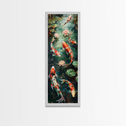 Mystic Forest Pond Koi Fish Boho Farmhouse Wall Art Framed Canvas Print Tall Art Japanese Style Art
