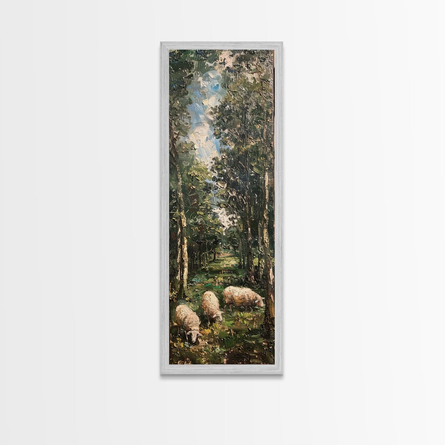 Lambs In The Forest Framed Canvas Print, Unique Farmhouse Decor, Farmhouse Painting, Boho Style Modern Farmhouse Decor Gift For Her
