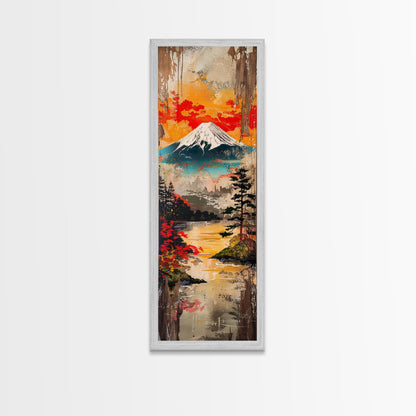 Reflections of Majestic Mountain Peaks in Calm Lake, Minimalist Landscape Framed Canvas Print, Perfect for Nature Inspired Wall Art