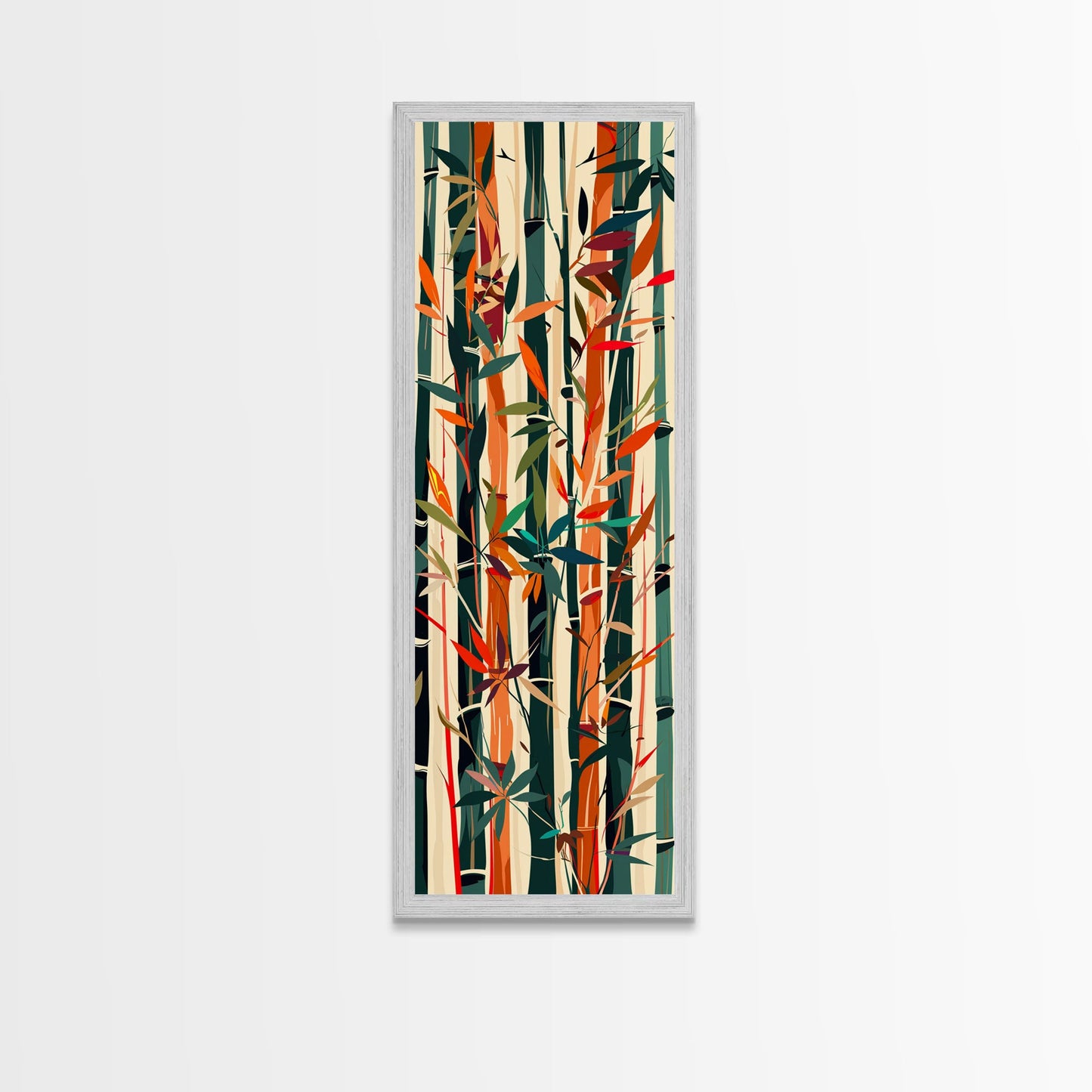 Colorful Bamboo Forest Skinny Art Ukiyo-e Tall Framed Canvas Print in Bright Autumn Hues