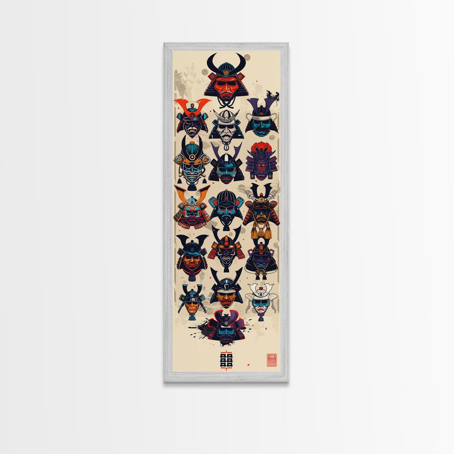 Canvas Print Traditional Japanese Samurai Helmets Collection, Intricate Details In Warrior Masks, Bold Cultural Decor For Any Space
