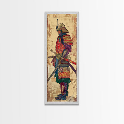 Samurai Warrior Traditional Japanese Armor Cultural Art On Framed Canvas Print Ukiyo-e Art Style Tall Skinny Wood Block Wall Decor