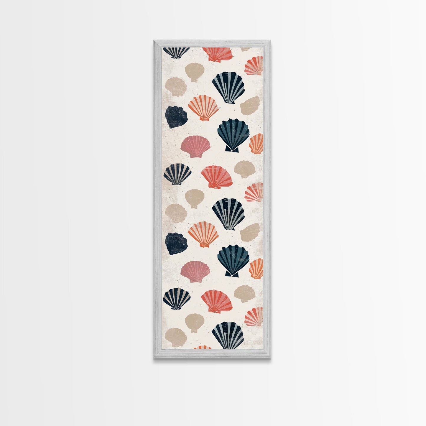 Patterned Sea Shells in Various Colors on a Light Background Ukiyo-e Art Japanese Framed Canvas Print Skinny Tall Art