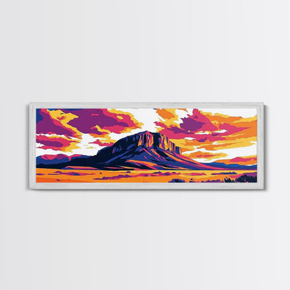 Colorful Desert Landscape, Joshua tree art, southwest wall art, pink orange wall art, extra wide art, panoramic painting, Framed Canvas Print