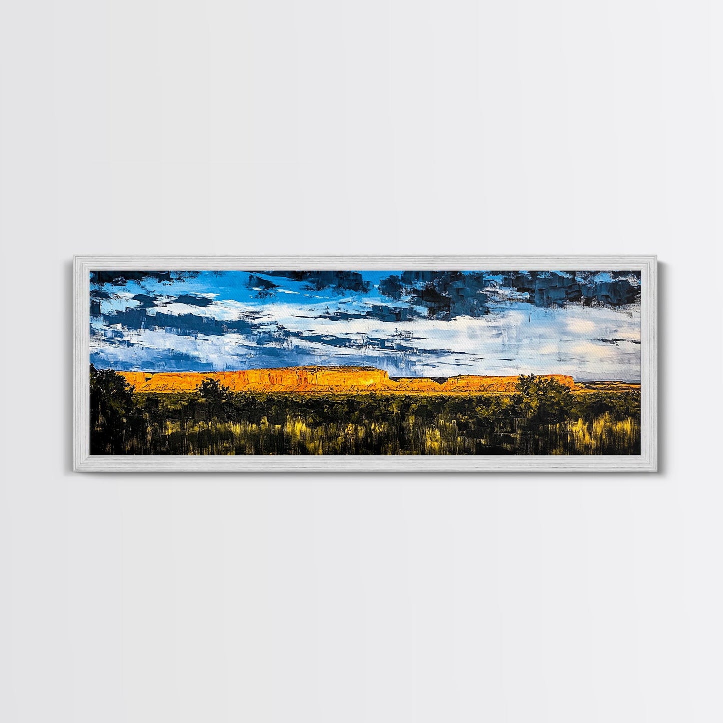 Southwest desert, landscape painting, long narrow wall art, extra wide art, panoramic painting, framed canvas print, rustic decor