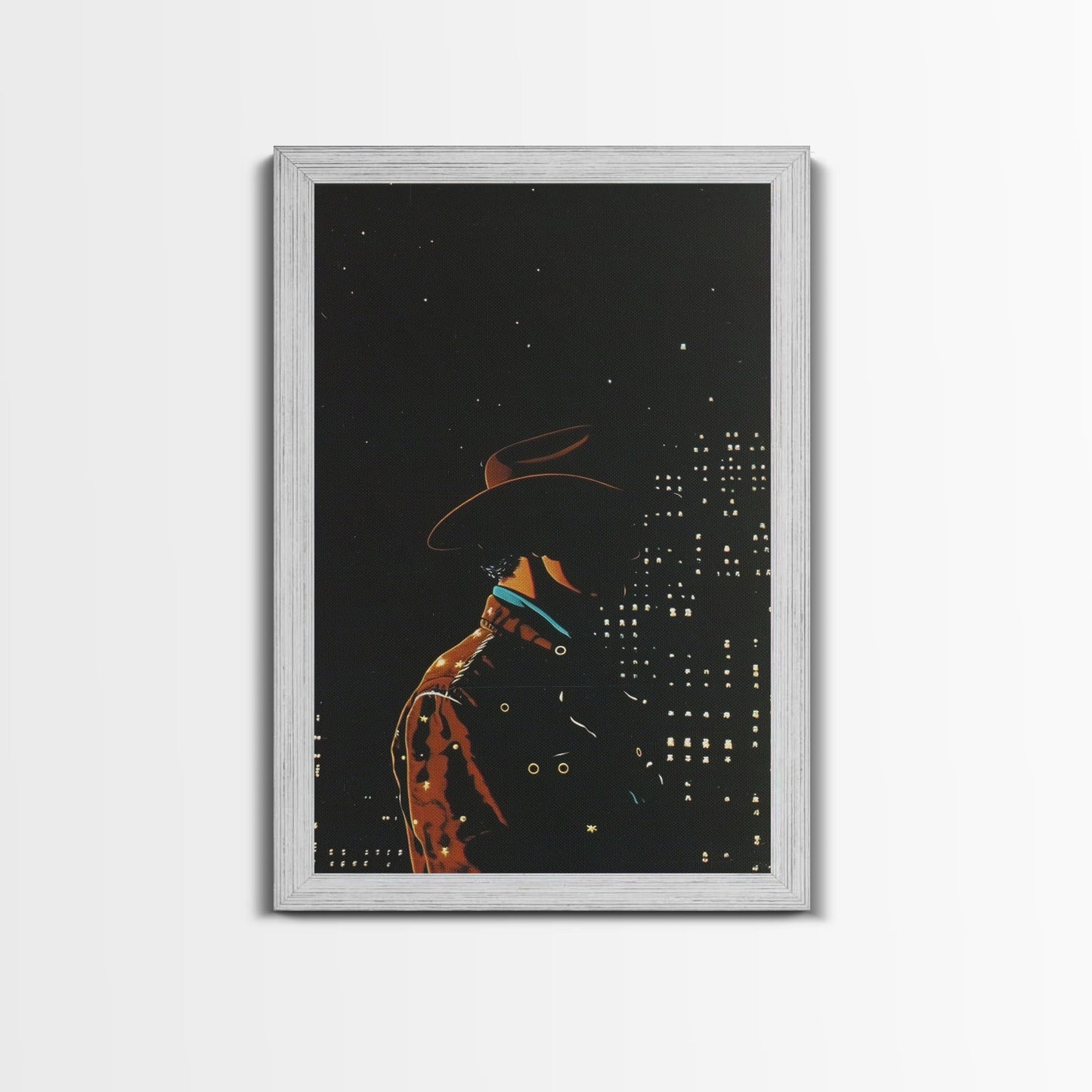 Cowboy in the City Night Print - Framed Canvas Wall Art, Urban Western Decor, City Cowboy Artwork for Living Room, Modern Western Art