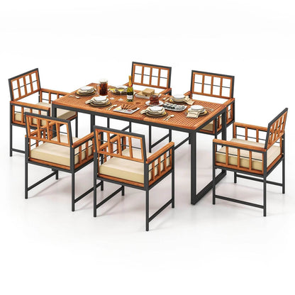 7 Piece Outdoor Patio Dining Set with Acacia Wood Table