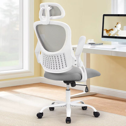 Mesh Ergonomic Office Computer Desk Chair Flip-Up Arms Adjustable Headrests Comfortable Lumbar Support for Home Office