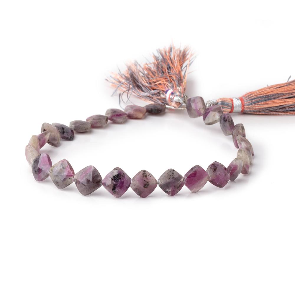 6.5-7mm Ruby in Marble Matrix Faceted Pillow Beads 8 inch 26 pieces