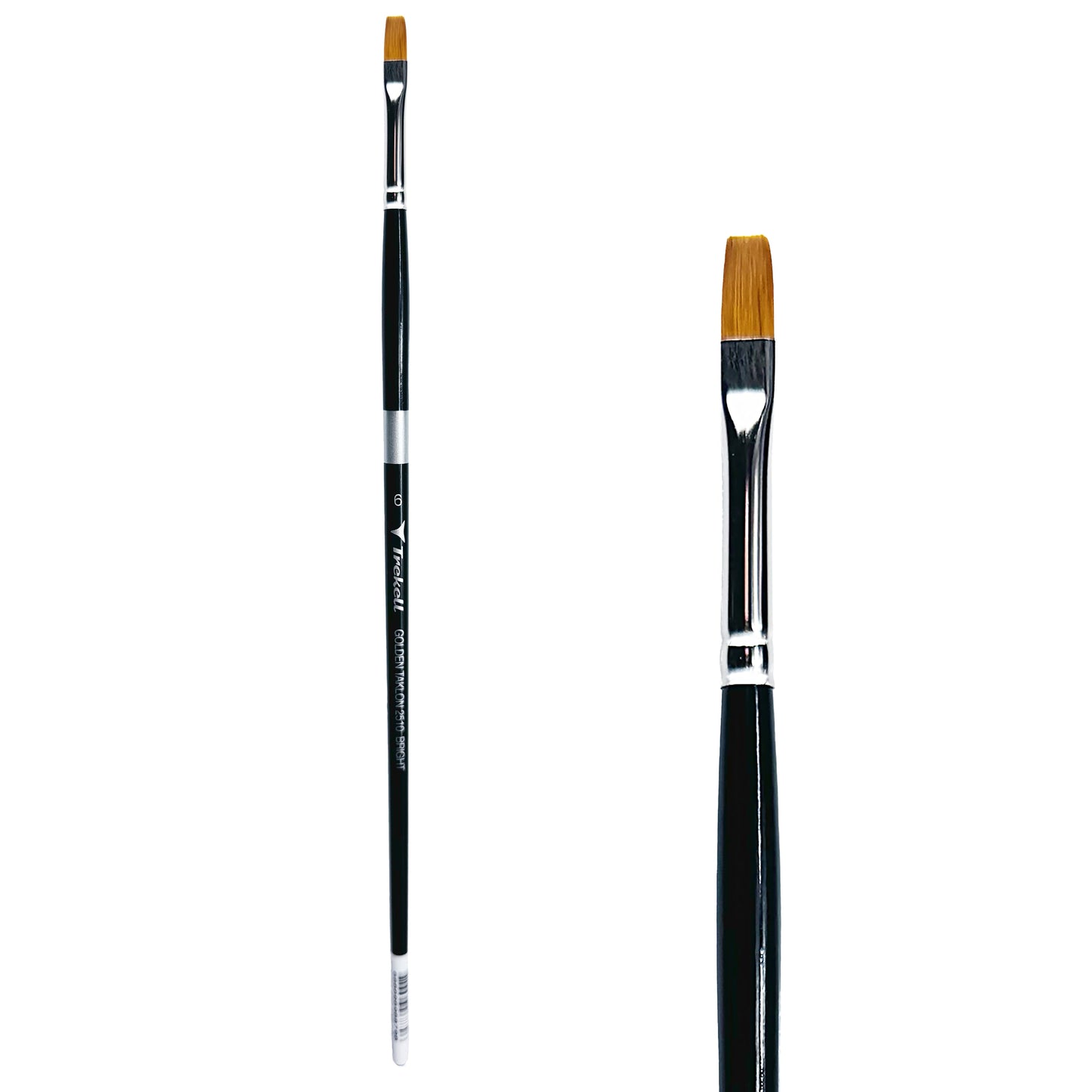 Trekell Golden Taklon Long Handle Artist Brush -  Size #6 Bright