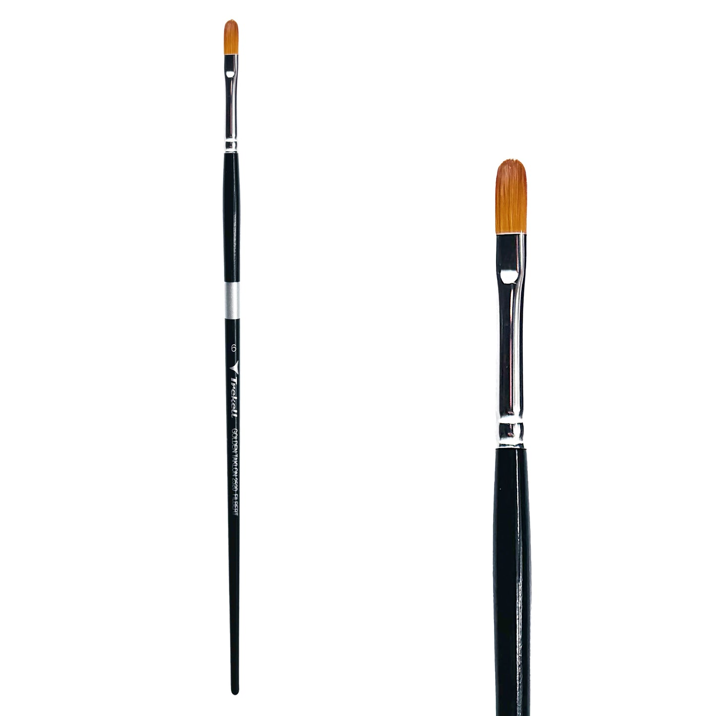 Trekell Golden Taklon Long Handle Artist Brush -  Size #6 Filbert