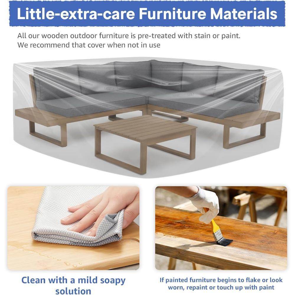 Acacia Wood L-Shaped Outdoor Sectional Sofa Set