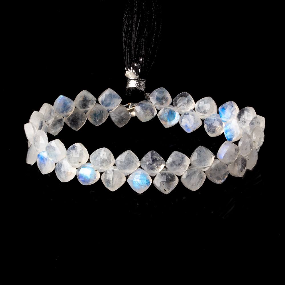 6x6mm Rainbow Moonstone Faceted Pillows 7 inch 47 beads A