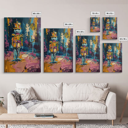 Colorful Skeleton Nutcracker Framed Canvas Print, Halloween Nutcracker Decor, Spooky Toy Art, Skeleton Wall Art, Haunted Nutcracker Print