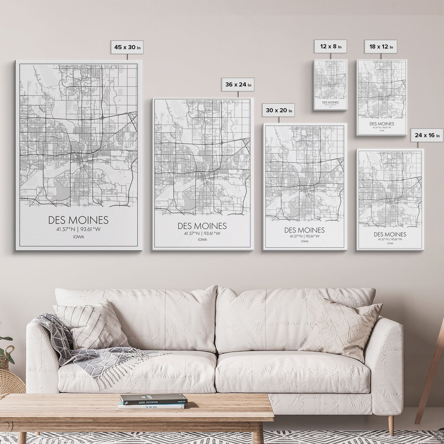 Des Moines Street Map, Iowa Map, City Map Art, Minimalist Art, Wall Art, Canvas Print, Girlfriend Gift, Travel Wall Art, Dorm Room Art