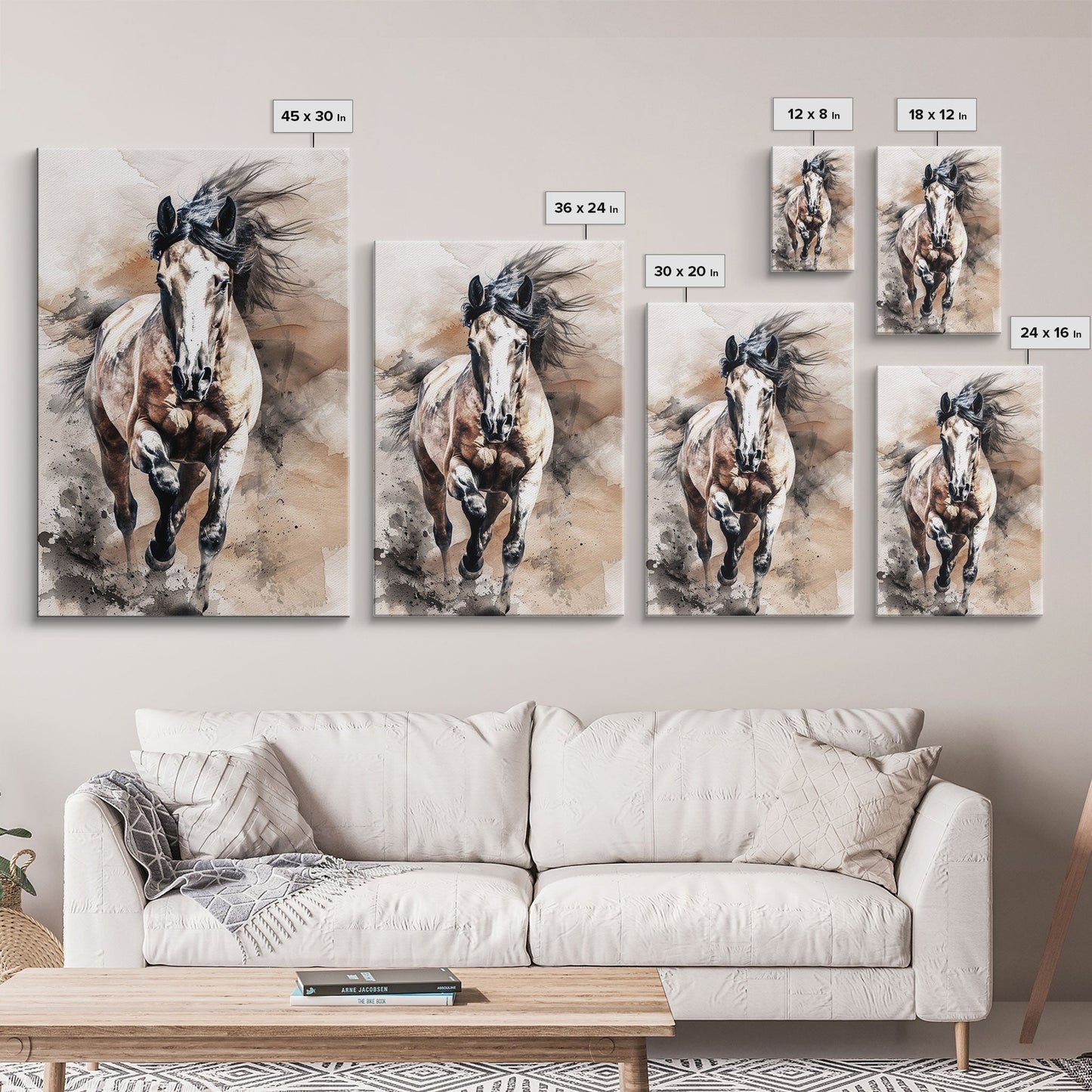 Charging Horse with Dust - Framed Canvas Print, Intense Living Room Art, Bold Bedroom Decor, Equestrian Art, Wall Art