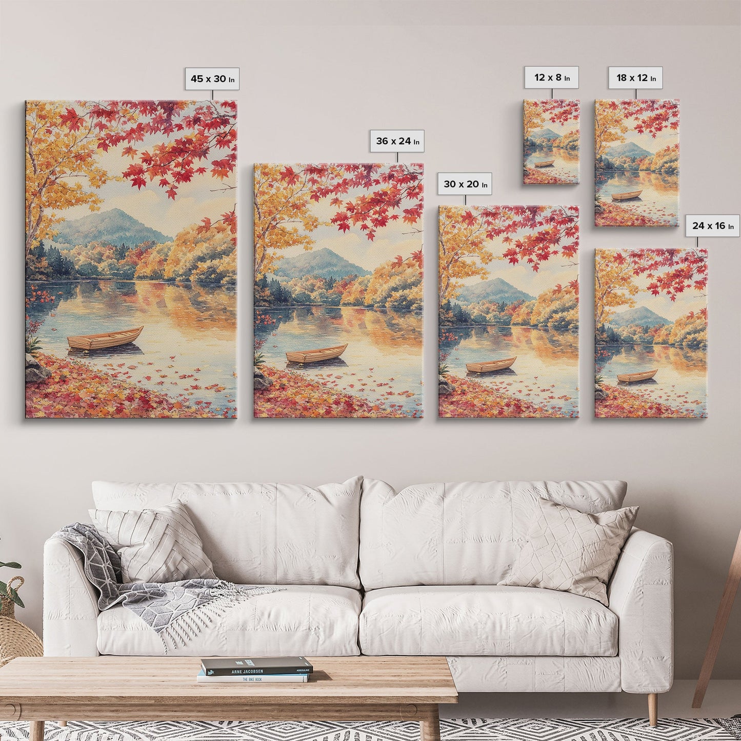 Canoe On A Serene Fall Lake, Framed Canvas Print, Autumn Decor, Fall Wall Art, Fall Poster, Autumn Prints Wall Art