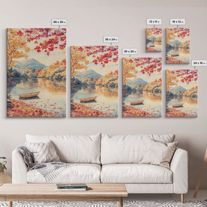 Canoe On A Serene Fall Lake, Framed Canvas Print, Autumn Decor, Fall Wall Art, Fall Poster, Autumn Prints Wall Art