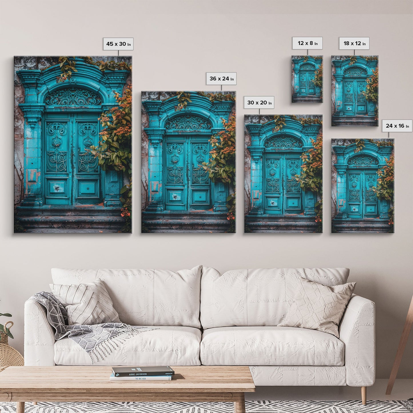 Change23 Mexican Wall Art, Colorful Mexican Door Architecture Painting Framed Canvas Print, Traditional Hacienda Architecture, Ready To Hang