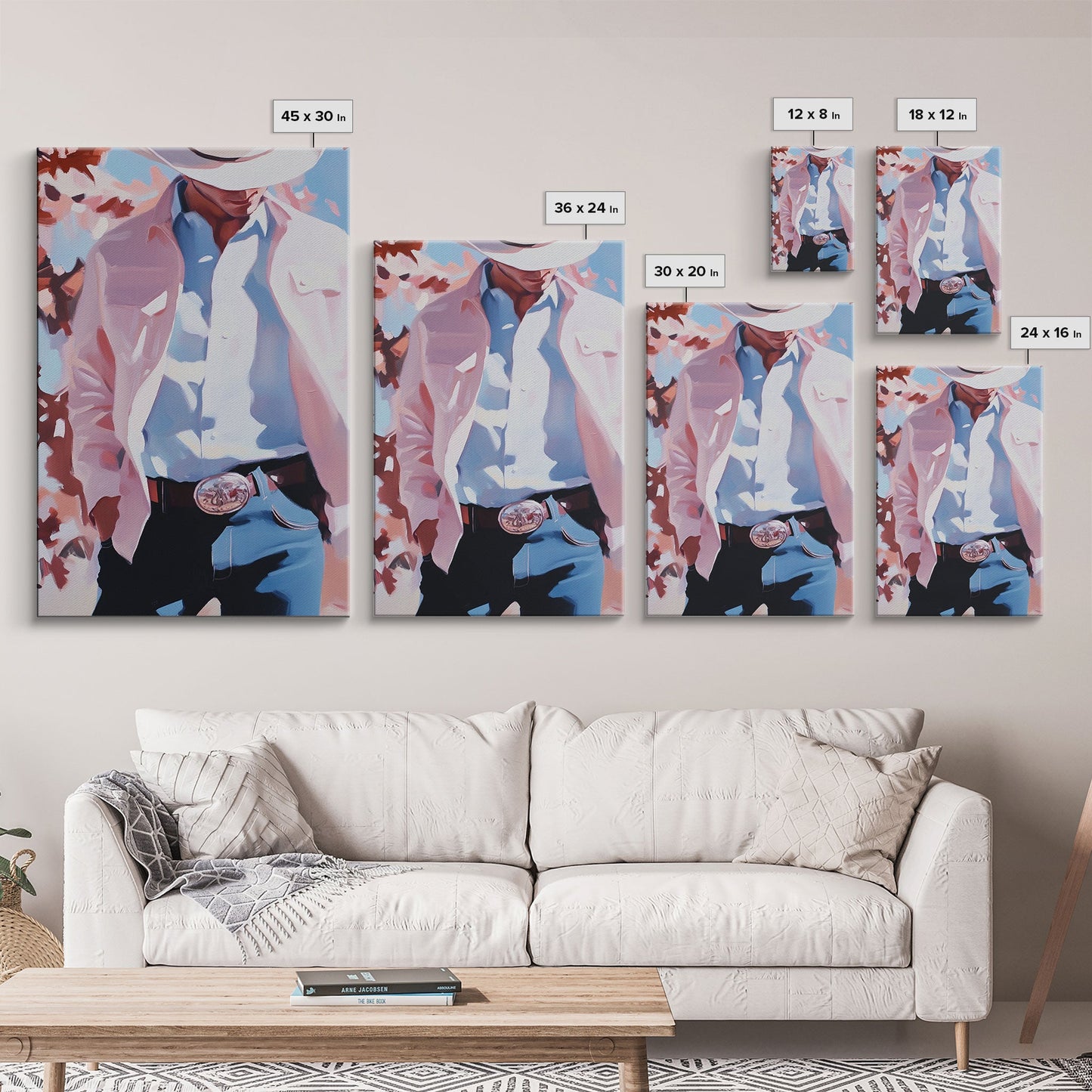 Cowboy Christmas Art Framed Canvas Print, Minimalist Holiday Decor Perfect Seasonal Gift Idea Wall Art 2024