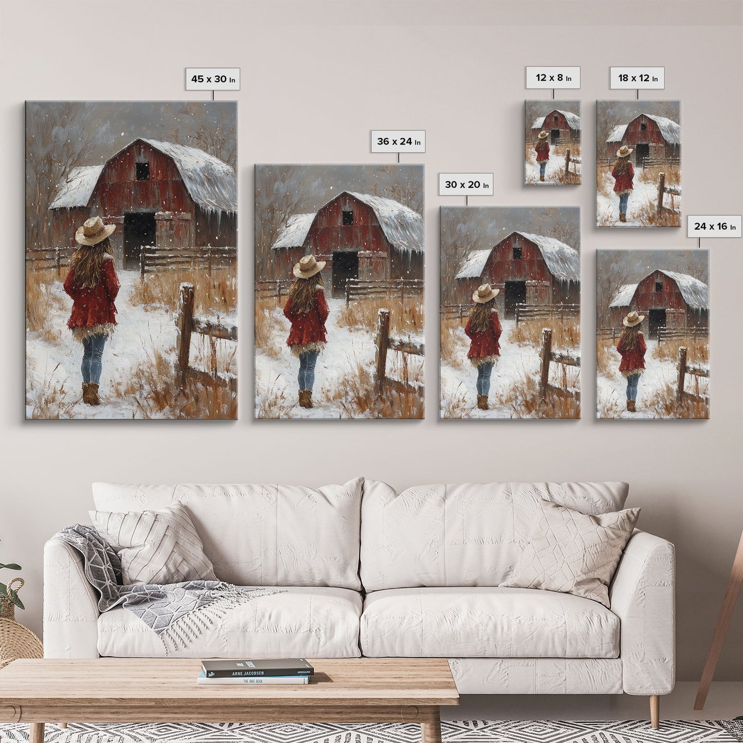 Country Girl with Falling Leaves Canvas Print, Autumn Wall Art, Farmhouse Holiday Decor, Fall Decor, Trendy Wall Art, Framed Canvas Print