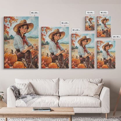 Country fall harvest framed canvas print pumpkins and a serene autumn landscape perfect seasonal wall art for rustic farmhouse home decor