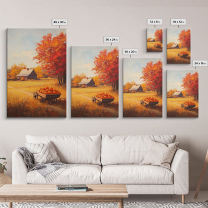 Pumpkin Cart In Fall Field Framed Canvas Print Rustic Autumn Country Farmhouse Decor Perfect Seasonal Art For Farmhouse Christmas Wall Art