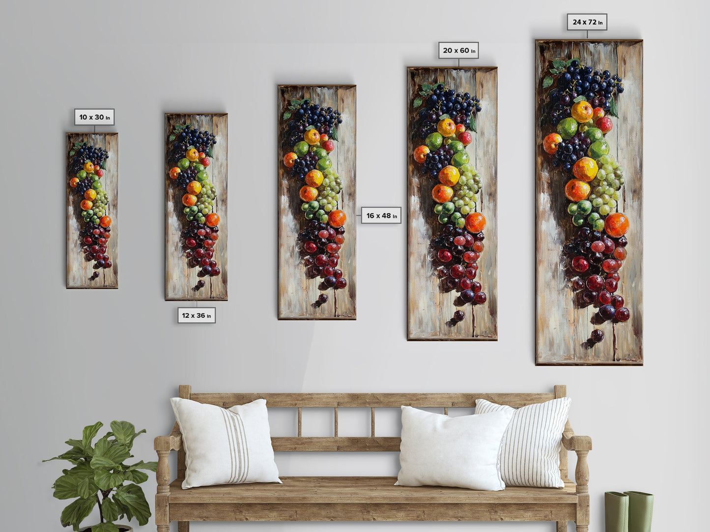 Retro Kitchen Wall Art, Still Life Painting Of Fruit Canvas Print, Narrow Art, Narrow Wall Art, Tall Skinny Art, Skinny Narrow Wall Art