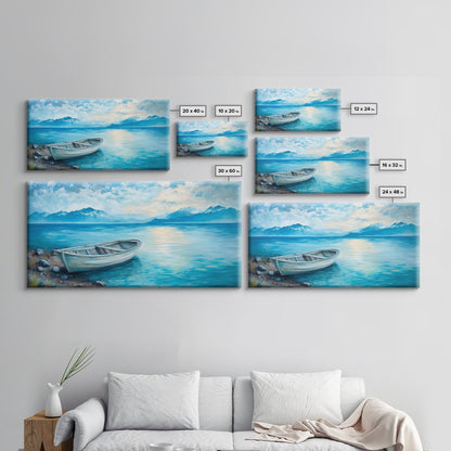 Boat on Tranquil Lake Canvas Print Coastal Landscape Art Nautical Wall Art Rustic Decor Above Sofa Artwork Bedroom Art Original Painting