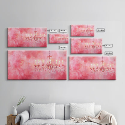Pink Chandelier Canvas Print Glamorous Light Pink Wall Art Elegant Boho Minimalist Living Room Bedroom Art Framed Christmas Decor