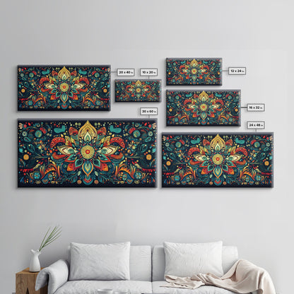 Elaborate Mandala Framed Canvas Print, Vibrant Boho Art, Spiritual Zen Wall Art, Geometric Ethereal Painting, Colorful Sacred Geometry
