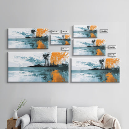 Palm Reflection, tropical coastal art, framed canvas print, coastal cowgirl wall art, panoramic painting, modern abstract art