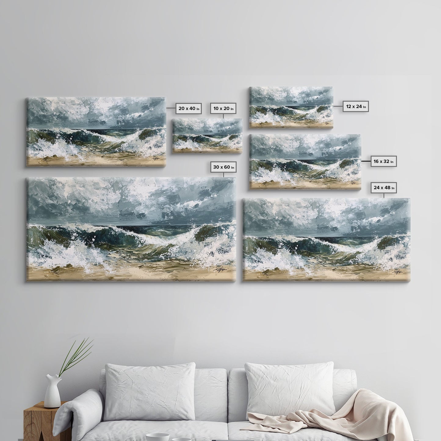 Stormy Ocean, Seascape Painting, Nautical Painting, Coastal Landscape Art, Horizontal Wall Art, Canvas Print, Rustic Decor