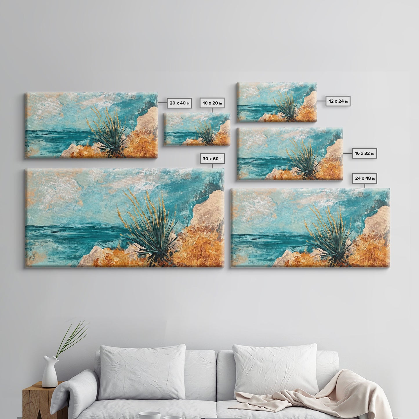 Coastal Desert Painting, agave painting, southwest wall art, Joshua tree art, coastal landscape art, Framed Canvas Print