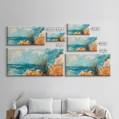 Coastal Desert Painting, agave painting, southwest wall art, Joshua tree art, coastal landscape art, Framed Canvas Print