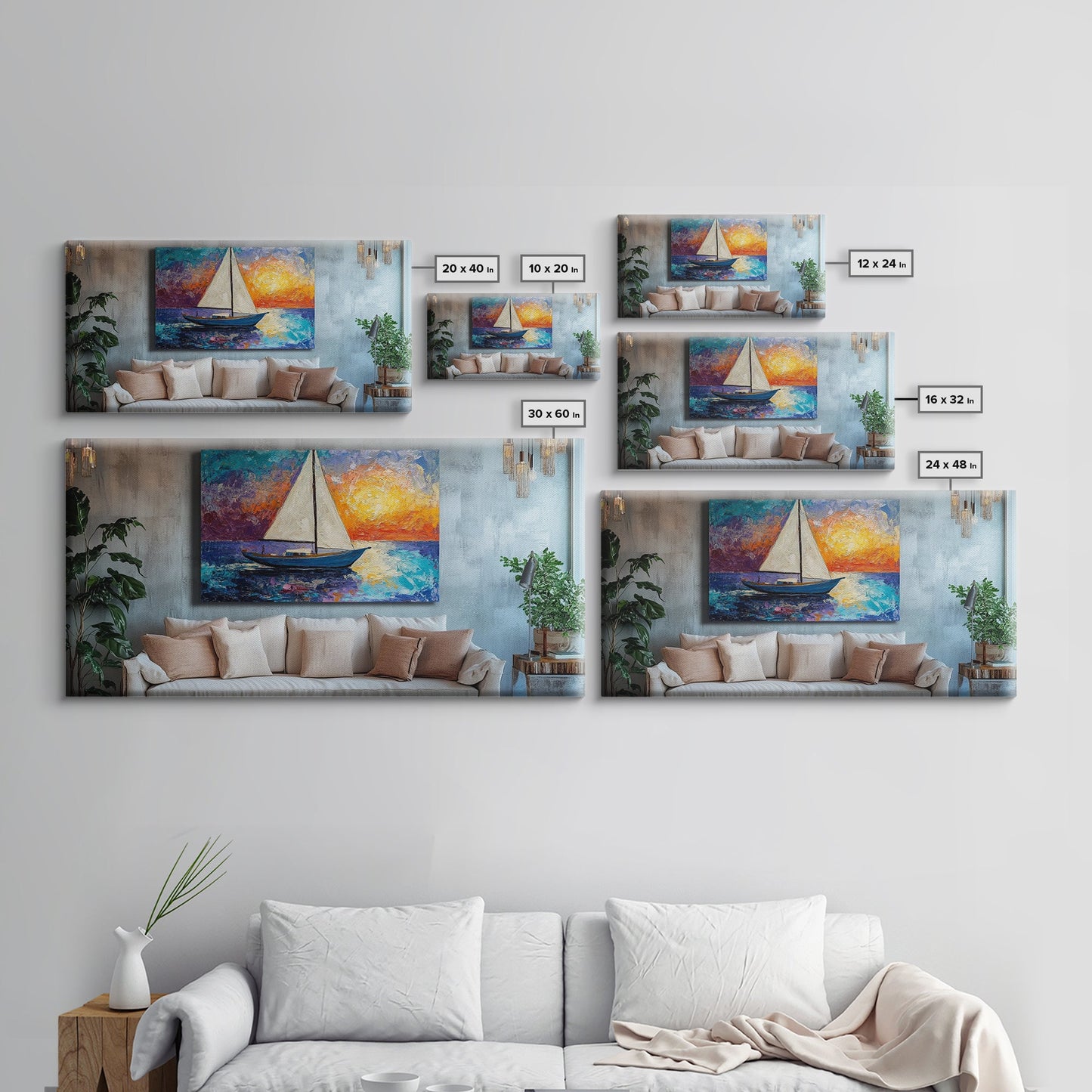 Sunset Sailboat Painting, sailboat painting, nautical painting, coastal decor, above bed wall art, seascape painting, Canvas Print