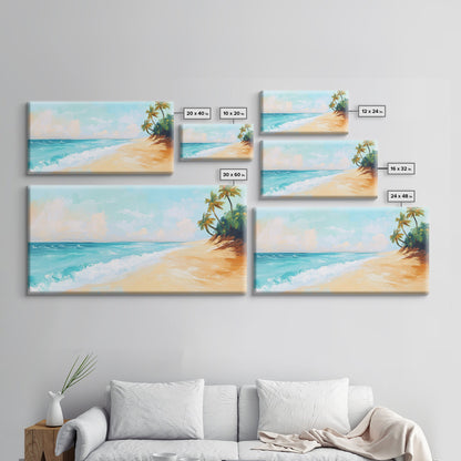 Tropical Beach, Coastal Landscape Art, Nautical Decor, Coastal Cowgirl Wall Art, Framed Canvas Print, Blue and Green Wall Art