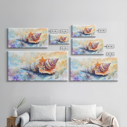 Shell Painting, Coastal Decor, Beach House Wall Art, Nautical Painting, Framed Canvas Print, Ocean Inspired Art, Oyster Shell Art