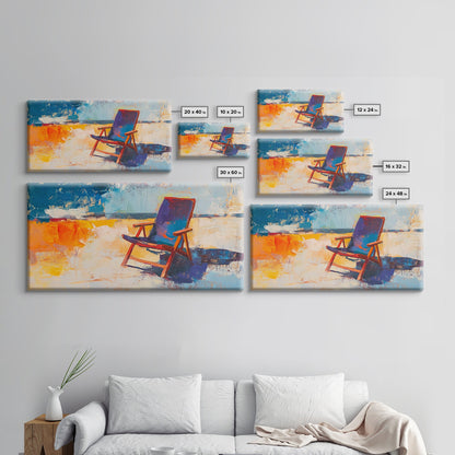 Beach Chair Art, coastal decor, surf wall art, framed canvas print, blue and green wall art, whimsical art, tropical painting