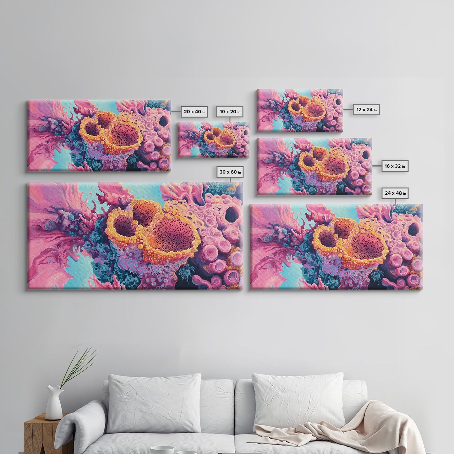 Abstract Coral, pink abstract art, ocean painting, marine life art, contemporary art, blue and green wall art, Canvas Print