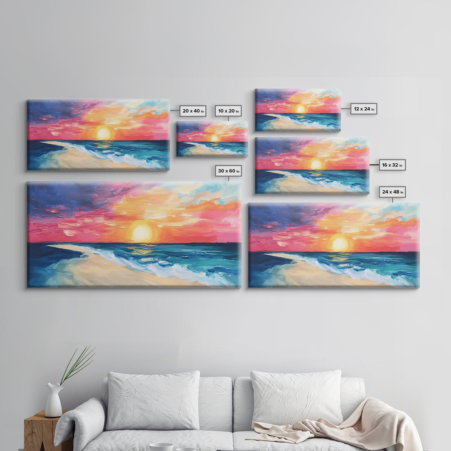 Sunset Beach Painting, Coastal Landscape Art, Nautical Decor, Surf Wall Art, Ocean Sunset Art, Nautical Wall Art, Canvas Print