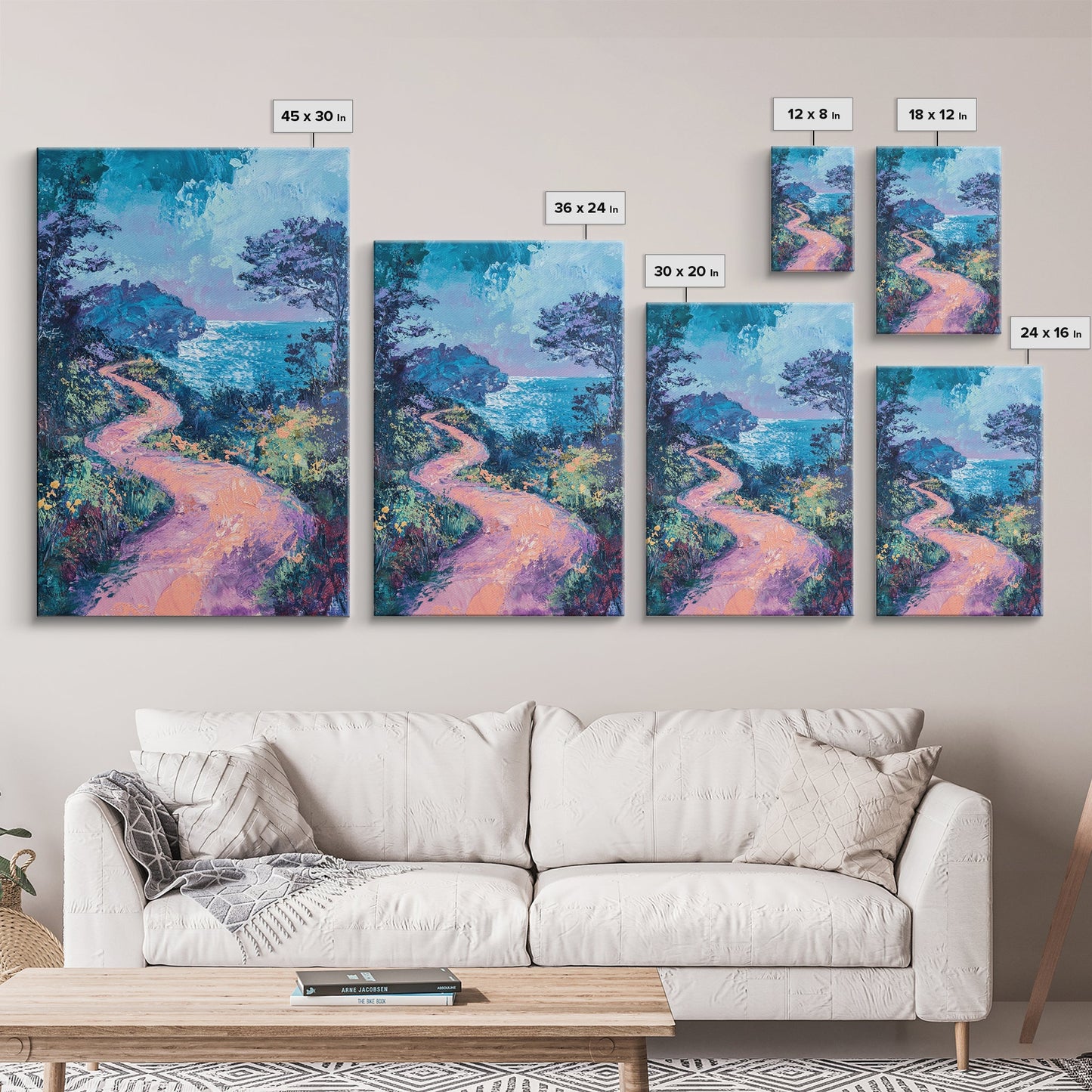 Twilight Coastal Path Canvas Print Impressionist Seascape Wall Art, Romantic Sunset Painting, Beach House Decor, Ocean Artwork