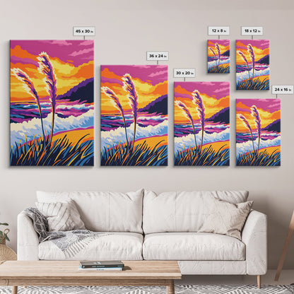 Coastal, Waves, Beach, Ocean, Framed Canvas Print, Vibrant Beach Art, Tropical Wall Decor, Living Room Art, Colorful Nautical Painting