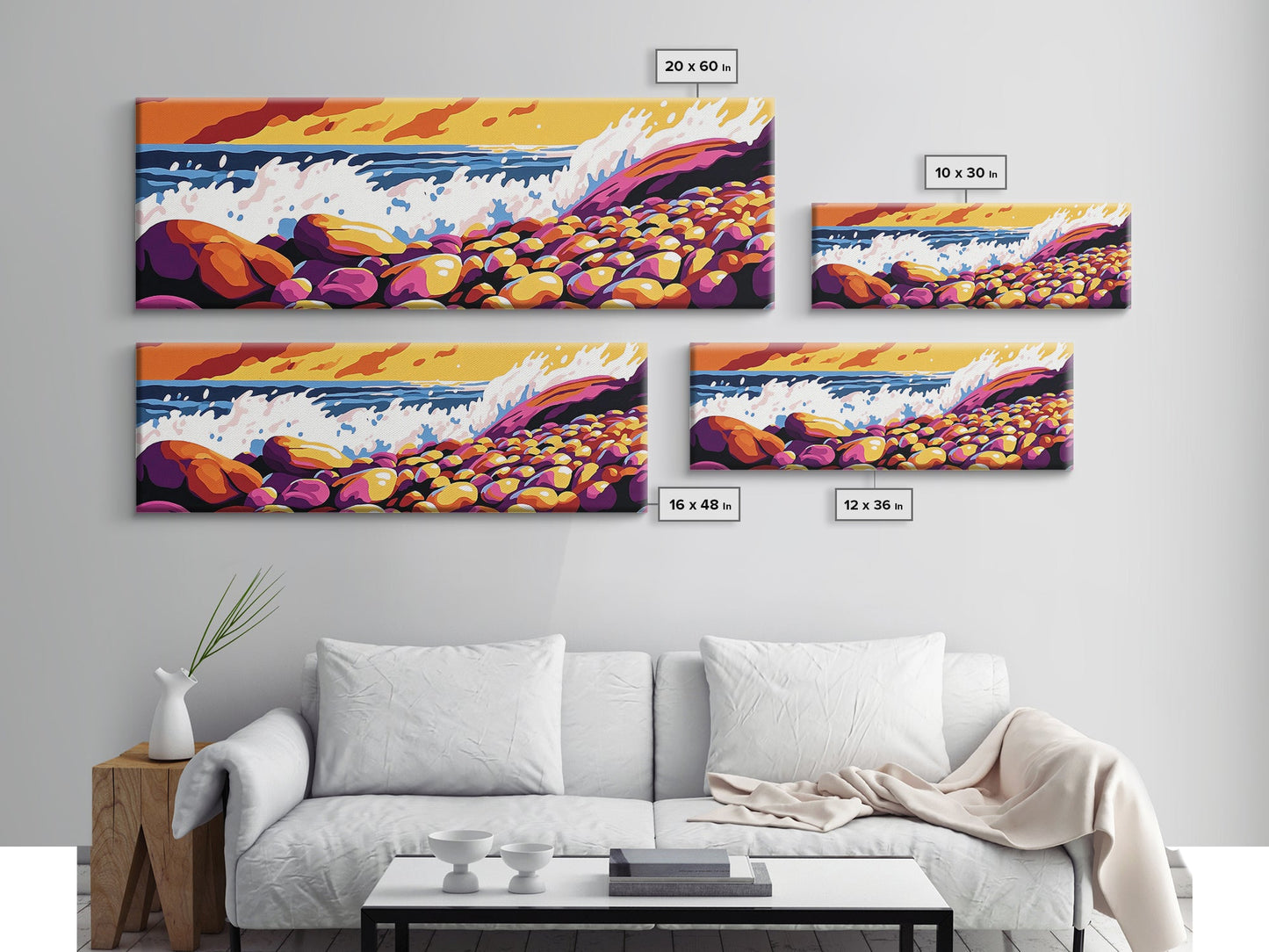 Ocean Waves, Rocky Shore, Coastal Landscape, Framed Canvas Print, Nautical Wall Art, Beach House Decor, Vibrant Seascape, Living Room Art